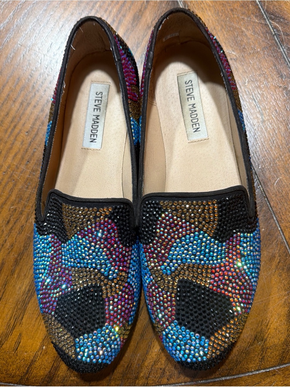 Steve Madden Black Flats with Multicolor Rhinestone Accent
